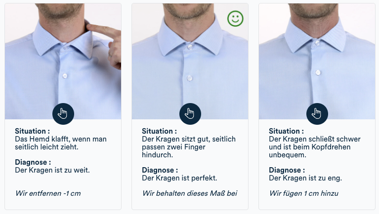 Messung des Hemdkragens: Der Kragen sollte bequem schließen mit 2 Fingern Spielraum an der Seite