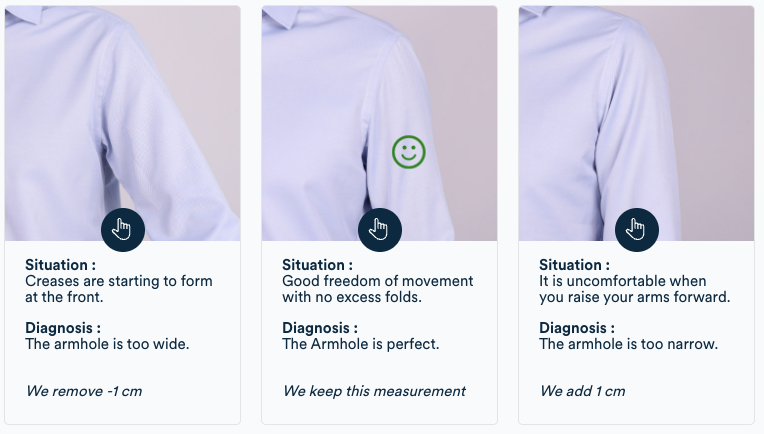 Armhole measurement: the arm opening must allow complete freedom of movement