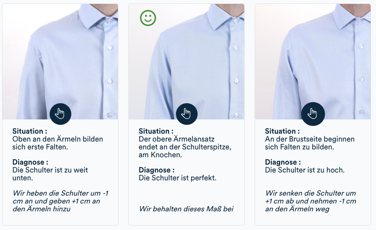 Messung der Schultern: Die Naht muss auf den Punkt des Schulterknochens fallen