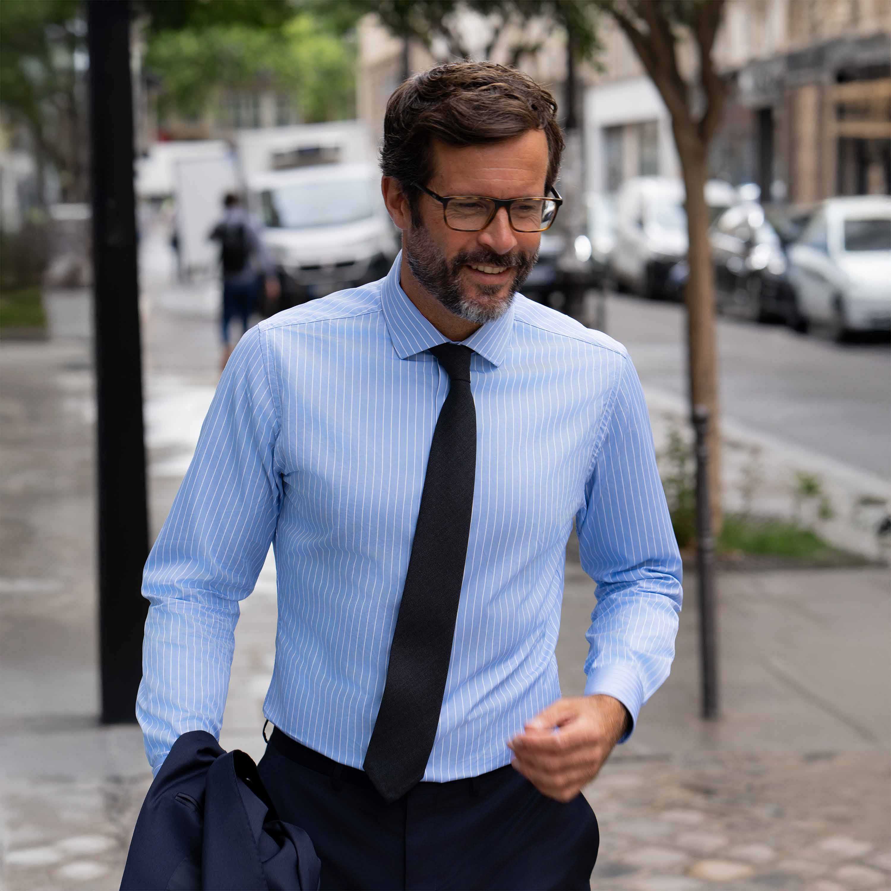 Chemise droite à fines rayures - Bleu/jaune - - 18.00