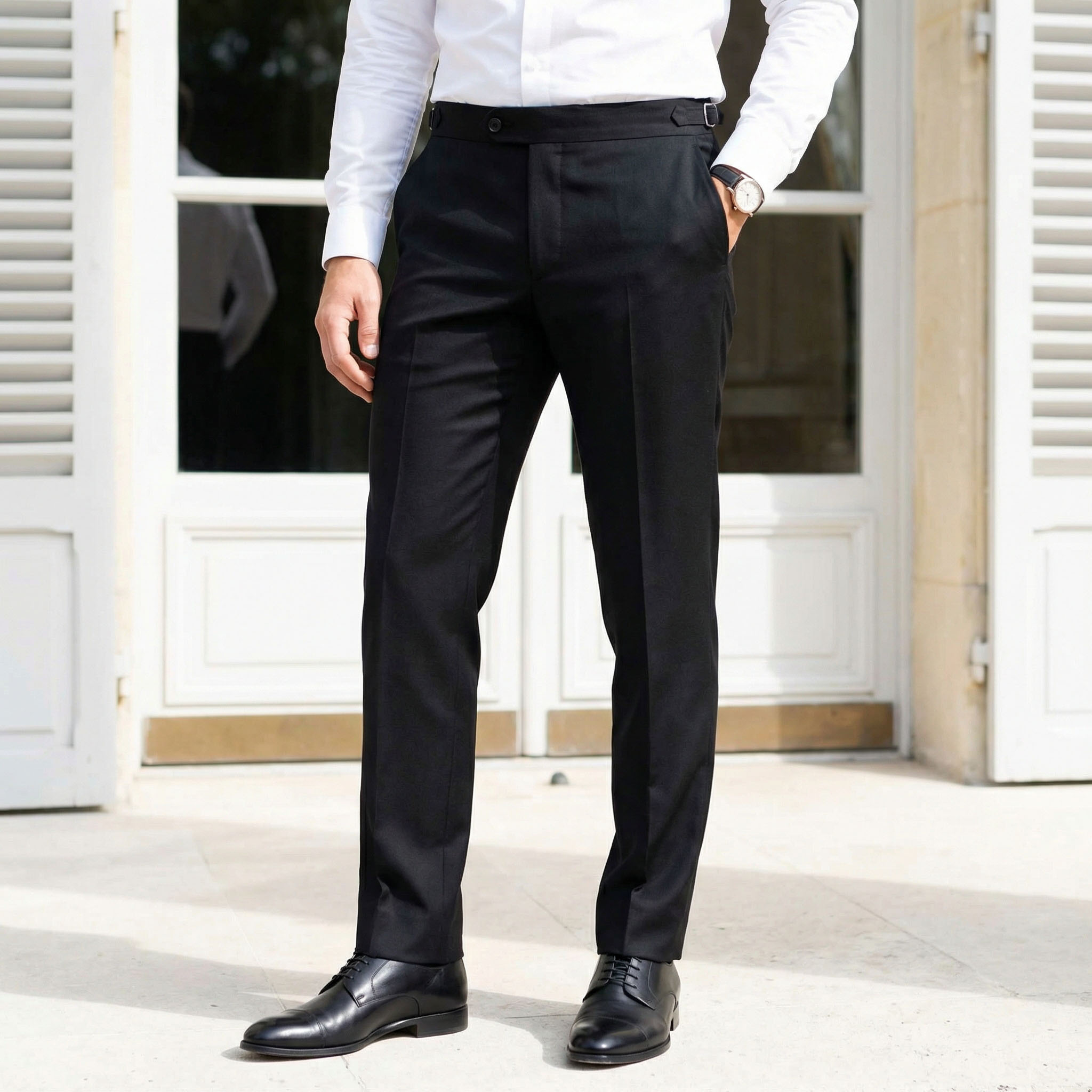 Pantalon Habillé Homme Tayion - Taille 32x32 - Laine Mélangée Stretch Noir - Neuf Avec Étiquettes