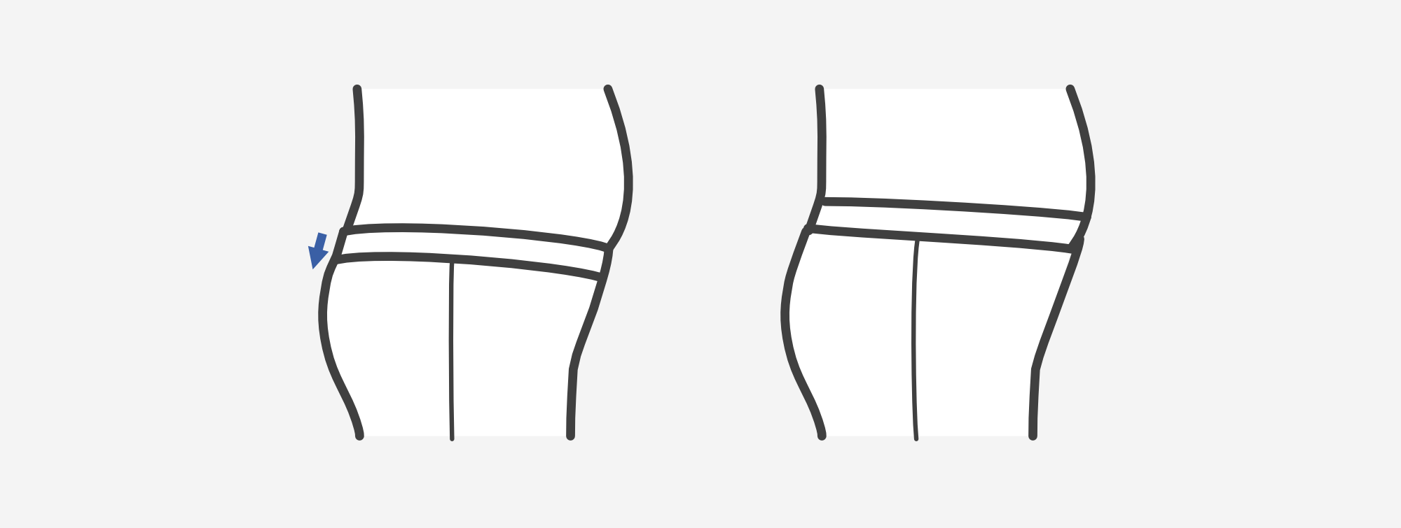 Si vous portez le pantalon au dessus de votre ventre mais qu&apos;il glisse légèrement sur le corps malgré une ceinture adaptée, augmentez la hauteur. Si vous avez déjà une hauteur remontée, vous pouvez augmenter l&apos;inclinaison.